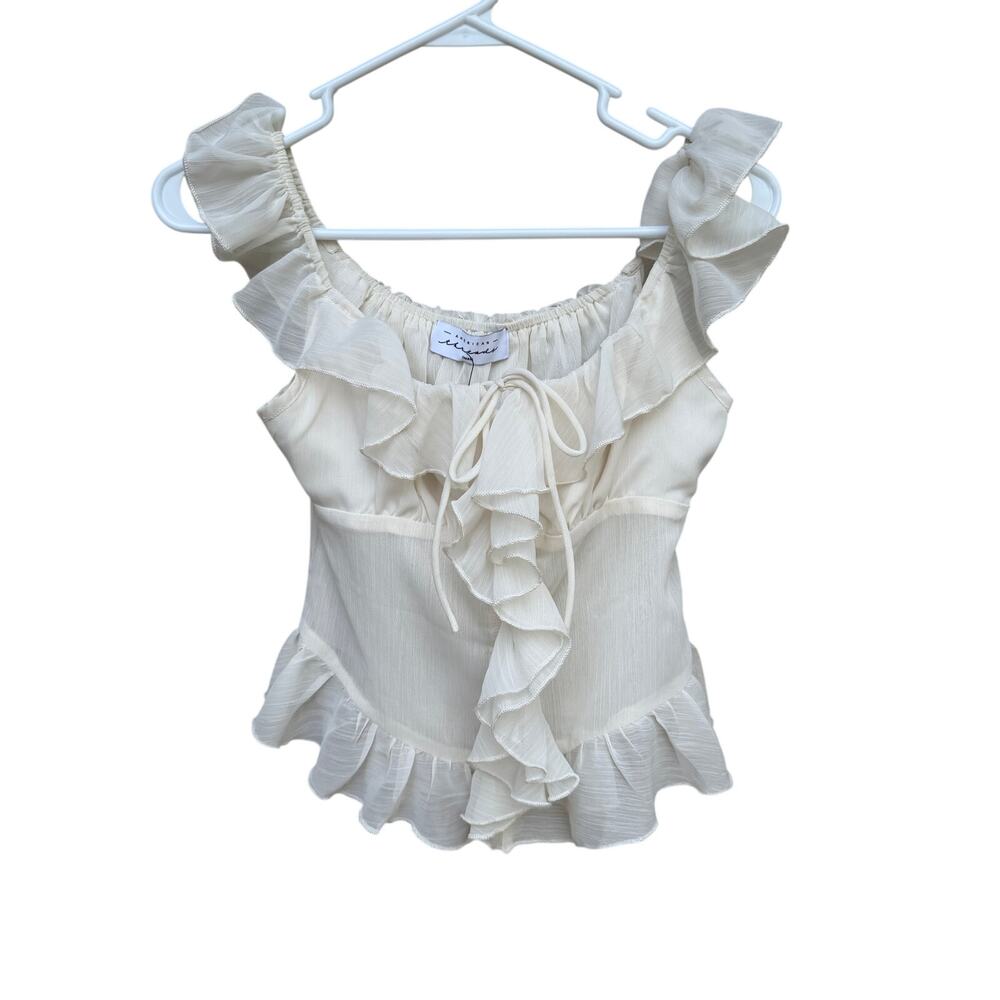 NWT American Threads Ivory Ruffle Top Size Small - Picture 4 of 4
